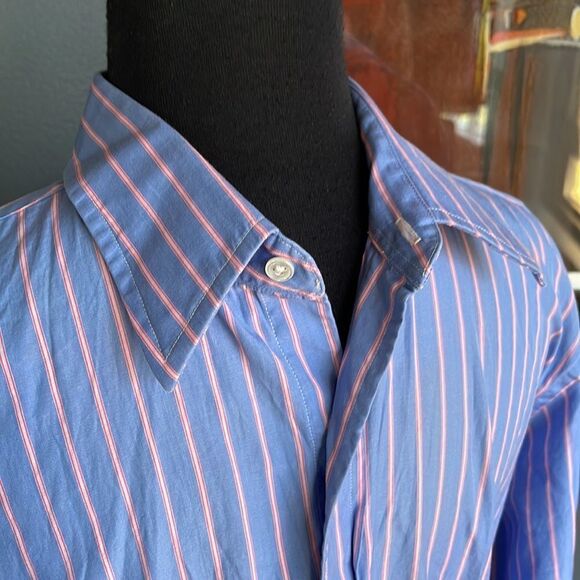 J. Crew Italian fabric blue/pink stripe button down shirt. Med (15-15 1/2) - Picture 2 of 7